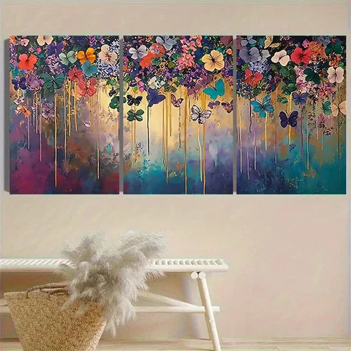 3pcs Lively Floral And Butterfly Wall Art Canvas Unframed - High Quality Print 100% Australian Made Wall Canvas - Bella Home Decor