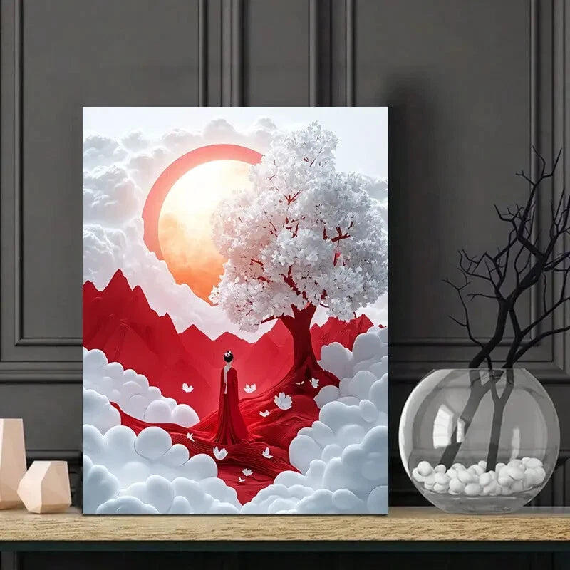 Young Japanese Woman Stands in Front of an Enormous  40x60cm Metal Print Ready to Hang