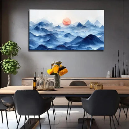 Blue Mountain Sunrise Bohemian Wall Art Canvas Office Home Room Framed 120x60cm