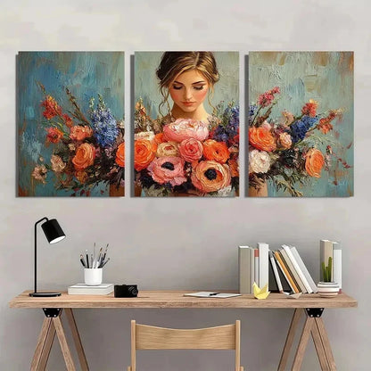 3pcs Bridal Bouquet Elegant Bridal Perfect Wall Art Set Canvas Framed 50x70cm - High Quality Print 100% Australian Made Wall Canvas Ready to Hang - Bella Home Decor