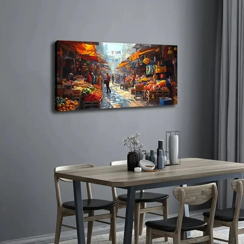 A Bustling And Lively Street Wall Art Canvas Office Home Room Framed 120x60cm