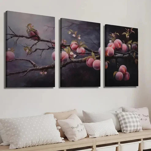 3pcs Peach Branch Illustration Wall Art Set Canvas Unframed - High Quality Print 100% Australian Made Wall Canvas