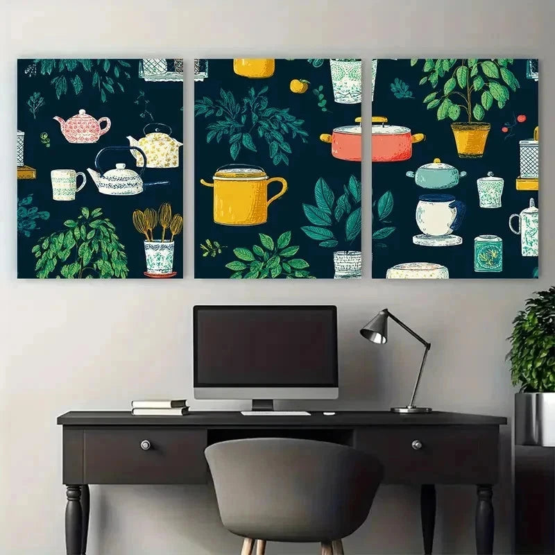 3pcs Kitchen Aesthetic Vibrant Decor Perfect Wall Art Set Canvas Framed 50x70cm - High Quality Print 100% Australian Made Wall Canvas Ready to Hang