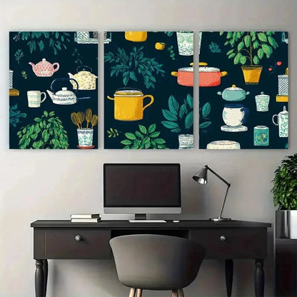 3pcs Kitchen Aesthetic Vibrant Decor Perfect Wall Art Set Canvas Framed 50x70cm - High Quality Print 100% Australian Made Wall Canvas Ready to Hang