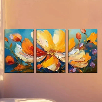 3pcs Flower Paintings with Blue Background  Wall Art Set Canvas Framed 50x70cm - High Quality Print 100% Australian Made Wall Canvas Ready to Hang - Bella Home Decor