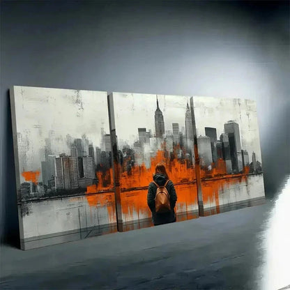 3pcs Vibrant Urban Skyline Design Tones Perfect Wall Art Set Canvas Framed 50x70cm - High Quality Print 100% Australian Made Wall Canvas Ready to Hang