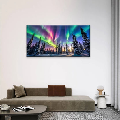 Colorful Aurora Forest Wall Art Canvas Office Home Room Framed 120x60cm
