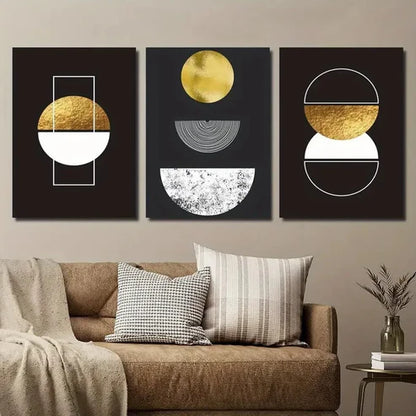 3pcs Elegant Black & Golden Geometric Wall Art Set Canvas Unframed - High Quality Print 100% Australian Made Wall Canvas