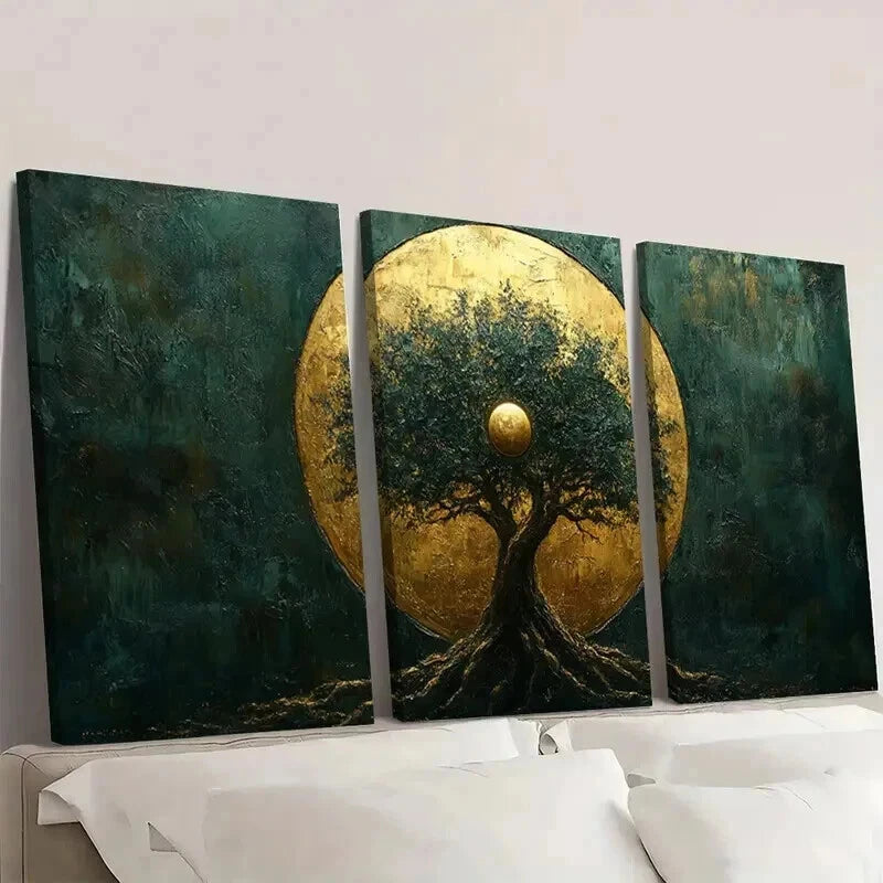 3pcs Olive Green & Golden Norse Mythology Decor Wall Art Set Canvas Framed 40x60cm - High Quality Print 100% Australian Made Wall Canvas Ready to Hang - Bella Home Decor