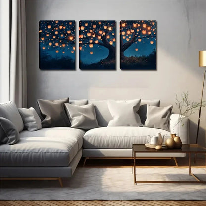 3pcs Vibrant Lanterns On Branches Design Perfect Wall Art Set Canvas Framed 40x60cm - High Quality Print 100% Australian Made Wall Canvas Ready to Hang - Bella Home Decor
