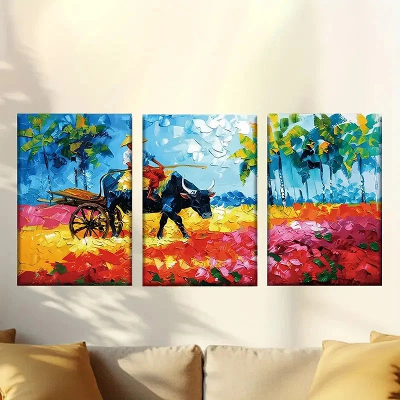 3pcs Colorful abstract field Wall Art Set Canvas Framed 40x60cm - High Quality Print 100% Australian Made Wall Canvas Ready to Hang - Bella Home Decor