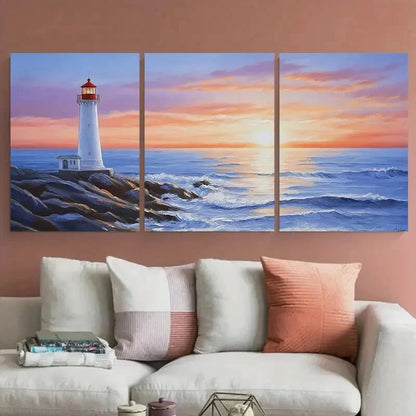 3pcs Lighthouse Sunset Coastal Metal Print Ready to Hang Art - Bella Home Decor