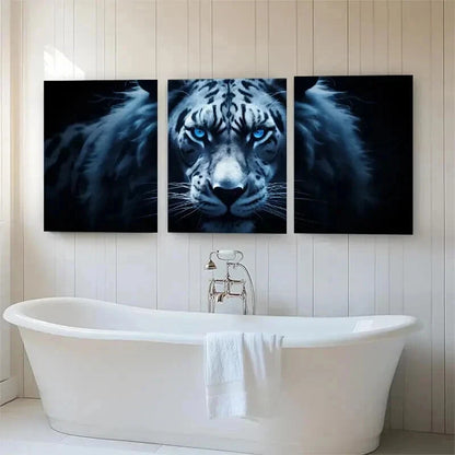 3pcs Majestic White Tiger Piercing Blue Perfect Wall Art Set Canvas Framed 60x90cm - High Quality Print 100% Australian Made Wall Canvas Ready to Hang