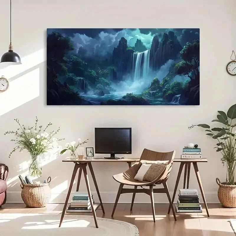 Tropical Forest Waterfall Land Wall Art Canvas Office Home Room Framed 120x60cm - Bella Home Decor