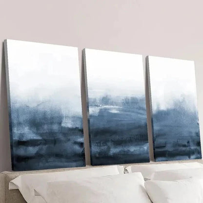 3pcs Abstract Navy Blue Modern Ocean Texture Wall Art Set Canvas Unframed - High Quality Print 100% Australian Made Wall Canvas - Bella Home Decor