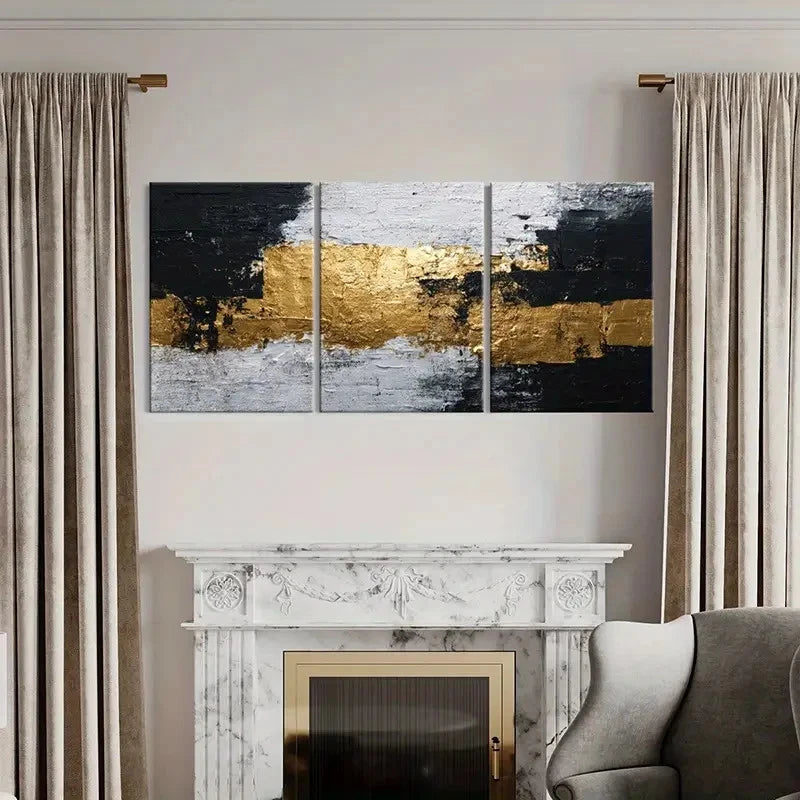 3pcs Abstract Golden Black White Design Art    Wall Art Set Canvas Framed 40x60cm - High Quality Print 100% Australian Made Wall Canvas Ready to Hang - Bella Home Decor