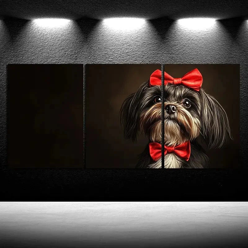 3pcs Dog Wearing a Bow Tie Red & Black Metal Print Ready to Hang Art - Bella Home Decor
