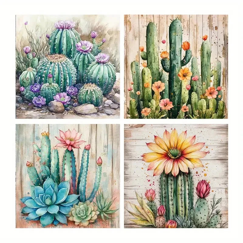 4pcs Succulents Poster, Flower PaintingsWall Art Canvas Framed