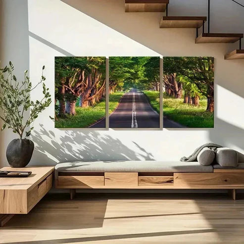 3pcs Grass Road Scenery Tree  Wall Art Set Canvas Unframed - High Quality Print 100% Australian Made Wall Canvas