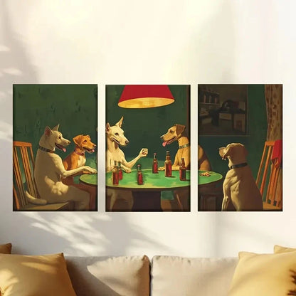 3pcs Stylish Puppy Drinking Wine & Fist Pumping Wall Art Set Canvas Framed 60x90cm - High Quality Print 100% Australian Made Wall Canvas Ready to Hang