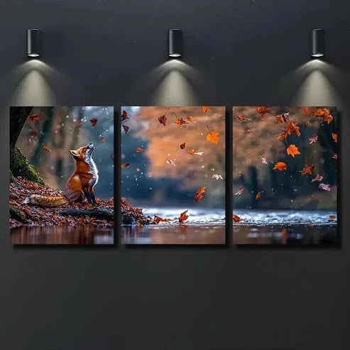 3pcs A Red Fox Is Sitting on River Bank  Wall Art Set Canvas Unframed - High Quality Print 100% Australian Made Wall Canvas - Bella Home Decor
