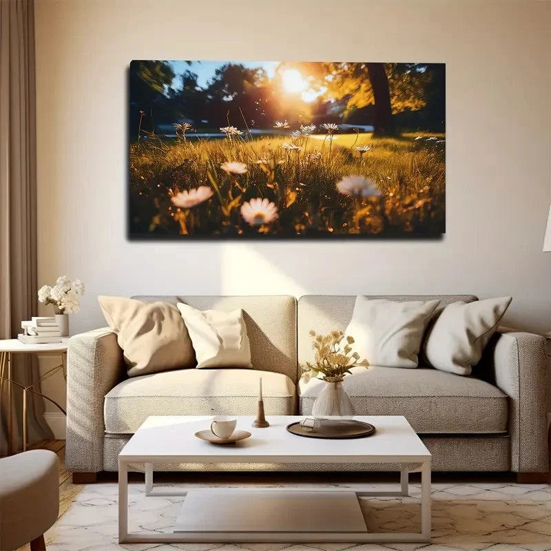 White Daisies Suitable Wall Art Canvas Office Home Room Framed 120x60cm