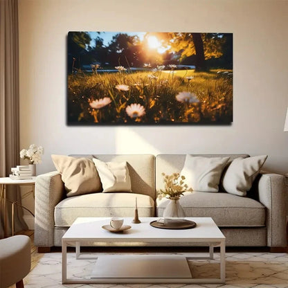 White Daisies Suitable Wall Art Canvas Office Home Room Framed 120x60cm
