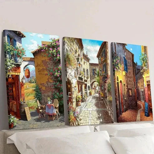 3pcs Tuscan Garden & European Town Wall Art Canvas Unframed – High Quality Print 100% Australian Made Wall Canvas