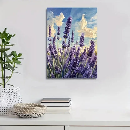 Vibrant Purple Blooms & Blue Sky Landscape Painting 40x60cm Metal Print Ready to Hang - Bella Home Decor