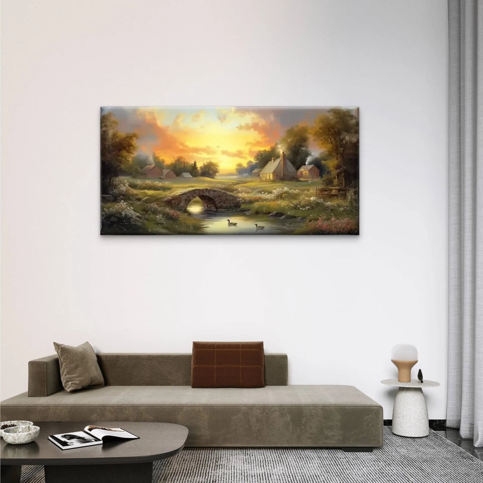 Rivers Villages Nature Wall Art Canvas Office Home Room Framed 120x60cm