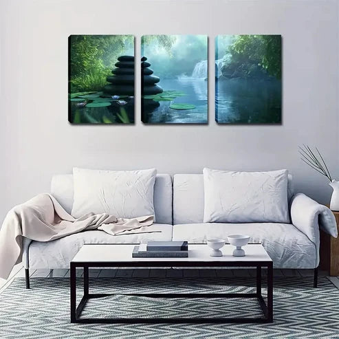3pcs Waterfall Water Figurative Style Wall Art Set Canvas Unframed - High Quality Print 100% Australian Made Wall Canvas