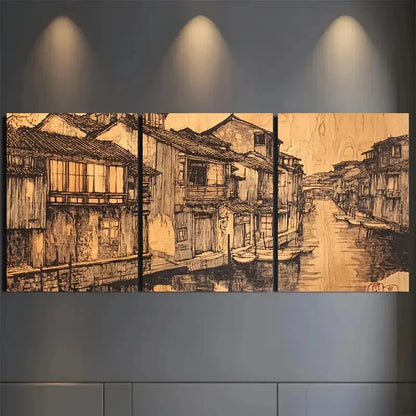 3pcs Venetian Canal House Artwork   Wall Art Canvas Framed 40x60cm - High Quality Print 100% Australian Made Wall Canvas Ready to Hang