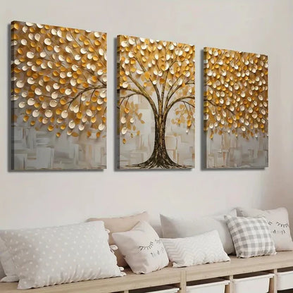3pcs Golden Black and White Tree Texture Wall Art Set Canvas Unframed - High Quality Print 100% Australian Made Wall Canvas - Bella Home Decor