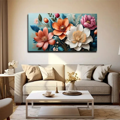Flowers Watercolor Style Wall Art Canvas Office Home Room Framed 120x60cm