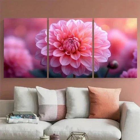 3pcs Paper Pink Dahlia Flower Floral Wall Art Canvas Unframed - High Quality Print 100% Australian Made Wall Canvas