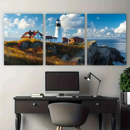 3pcs Nautical Travel Nature Lighthouse Perfect Wall Art Set Canvas Framed 50x70cm - High Quality Print 100% Australian Made Wall Canvas Ready to Hang