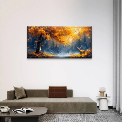 Deer In The Woods Nature Wall Art Canvas Office Home Room Framed 120x60cm