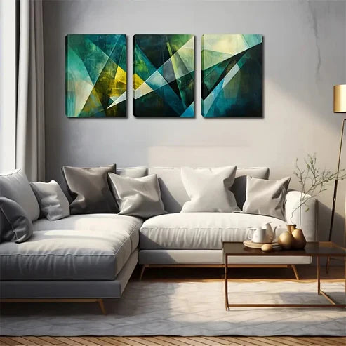 3pcs Crystal Design in Green & Yellow Wall Art Canvas Unframed - High Quality Print 100% Australian Made Wall Canvas - Bella Home Decor