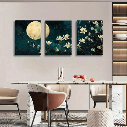 3pcs Dark Teal And Golden Botanical Decor Wall Art Set Canvas Framed 60x90cm - High Quality Print 100% Australian Made Wall Canvas Ready to Hang - Bella Home Decor