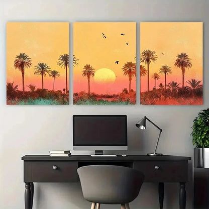 3pcs Vibrant Sunset Artwork Botanical Perfect Wall Art Set Canvas Framed 50x70cm - High Quality Print 100% Australian Made Wall Canvas Ready to Hang