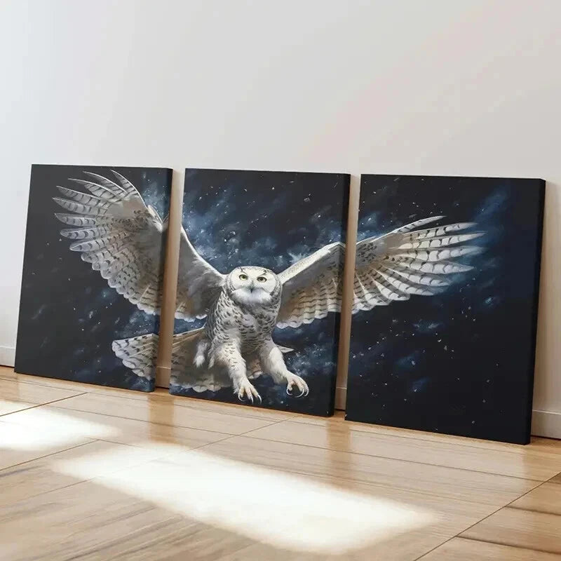 3pcs Owl with Open Wings Decoration Wall Art Set Canvas Framed 50x70cm - High Quality Print 100% Australian Made Wall Canvas Ready to Hang - Bella Home Decor