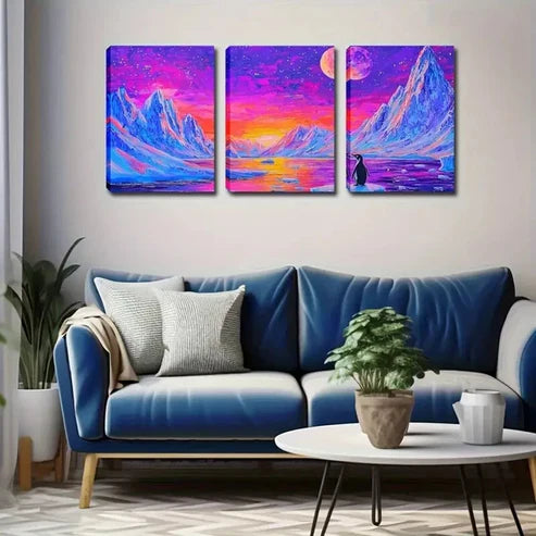 3pcs Moon in the Style of a Mountain Landscape Wall Art Set Canvas Unframed - High Quality Print 100% Australian Made Wall Canvas