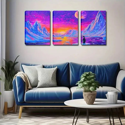 3pcs Moon in the Style of a Mountain Landscape Wall Art Set Canvas Unframed - High Quality Print 100% Australian Made Wall Canvas