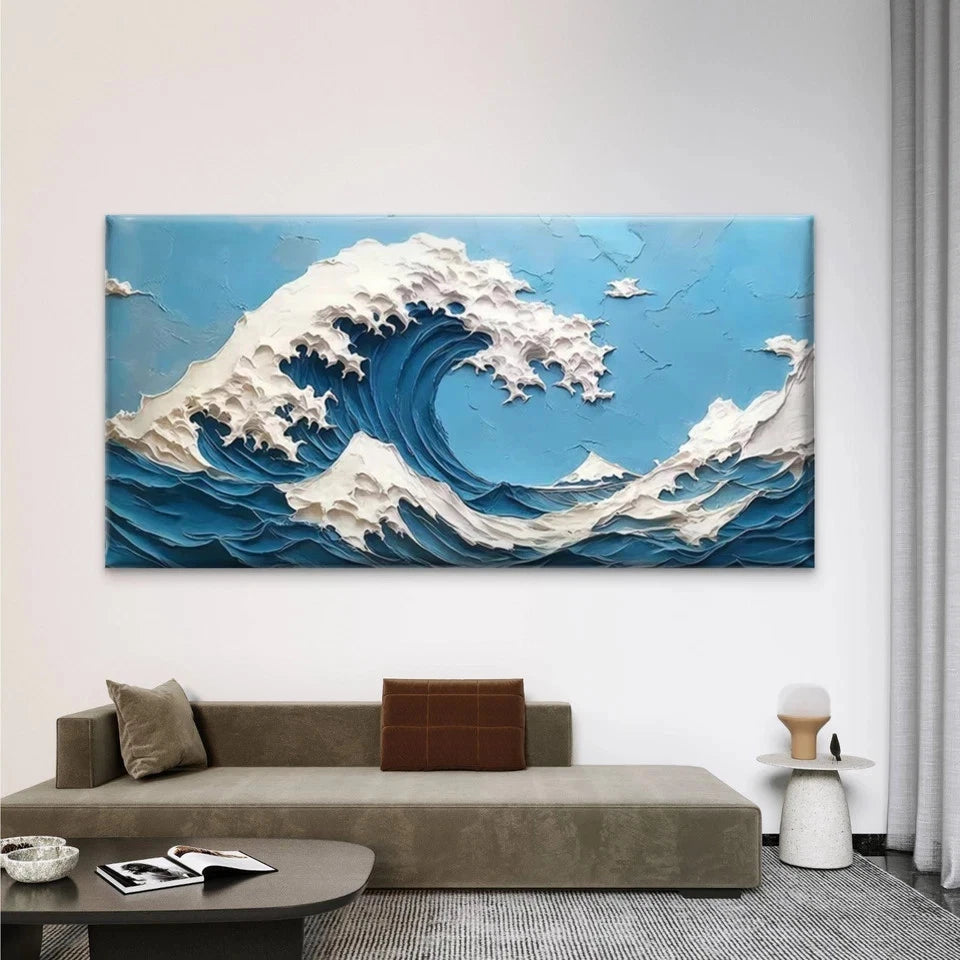 Blue & White Abstract Ocean WaveWall Art Canvas Office Home Room Framed 120x60cm