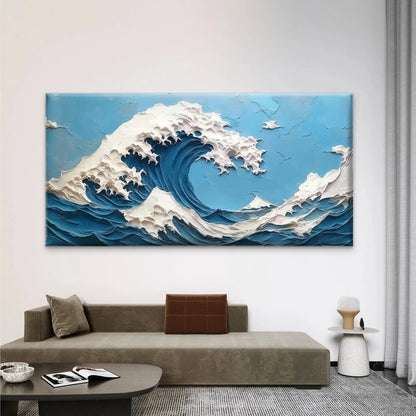 Blue & White Abstract Ocean WaveWall Art Canvas Office Home Room Framed 120x60cm