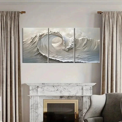 3pcs Abstract Ocean Wave Monochromatic Wall Art Set Canvas Framed 50x70cm - High Quality Print 100% Australian Made Wall Canvas Ready to Hang - Bella Home Decor