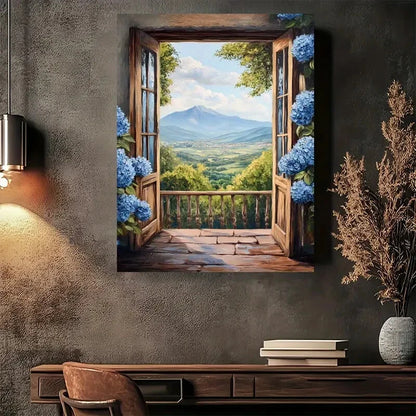 Beautiful Open Window To Serene Valley Painting 40x60cm Metal Print Ready to Hang - Bella Home Decor