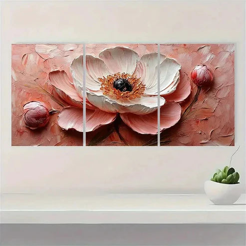 3pcs Heavy Texture Mini Pink Peonies  Wall Art Set Canvas Unframed - High Quality Print 100% Australian Made Wall Canvas