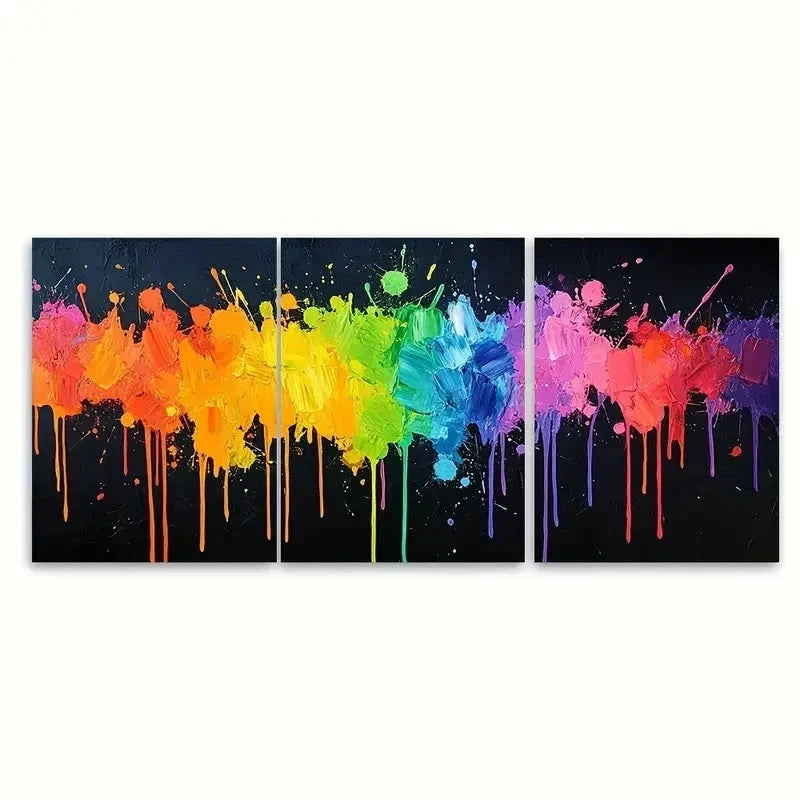 3pcs Splatters on Black LO Wall Art Set Canvas Framed 50x70cm - High Quality Print 100% Australian Made Wall Canvas Ready to Hang - Bella Home Decor