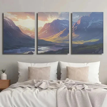 3pcs Vibrant Mountain & River Landscape Wall Art Set Canvas Unframed - High Quality Print 100% Australian Made Wall Canvas